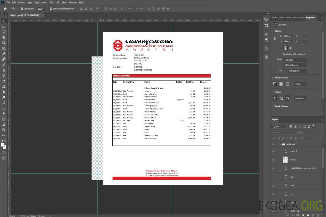 Cambodge Relevé de la banque publique cambodgienne modèle facile à remplir au format Excel et PDF template
